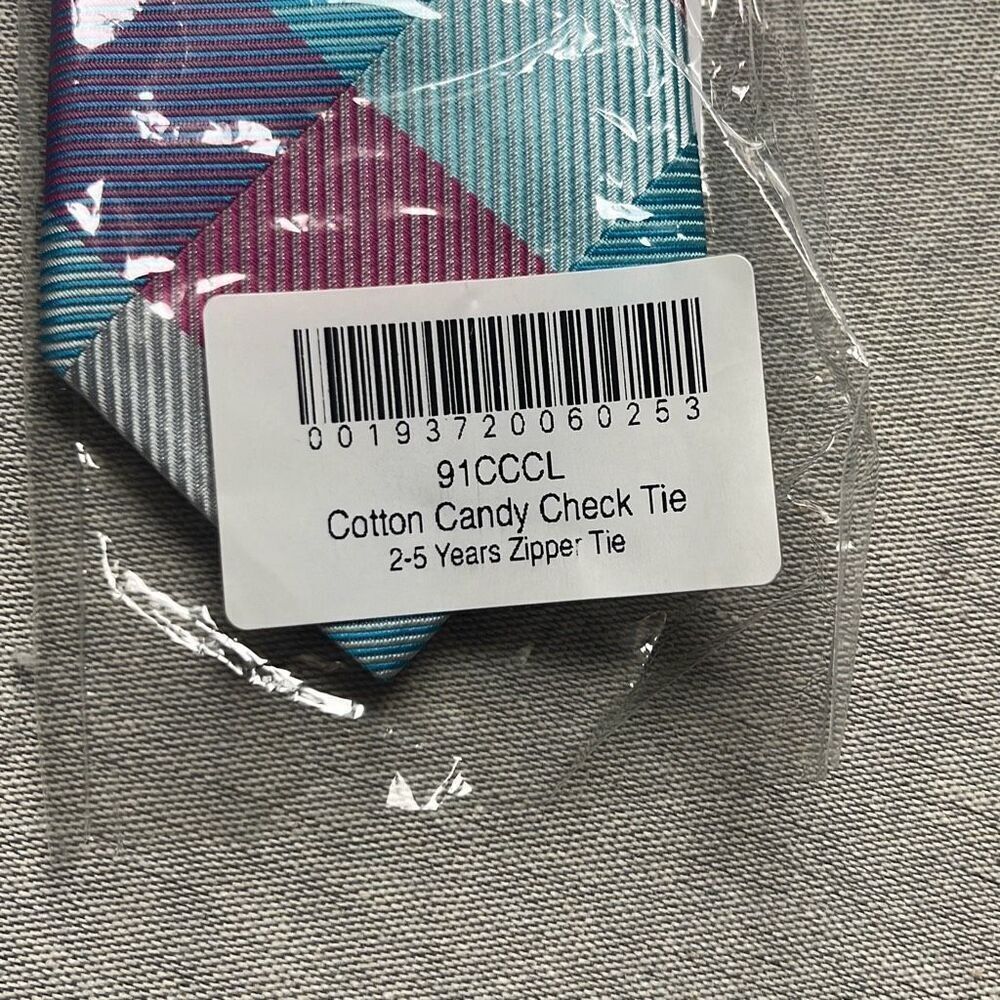 Littlest Prince Boys 2-5 year Blue Pink Gray Plaid Zipper Tie Necktie NEW - Picture 3 of 4